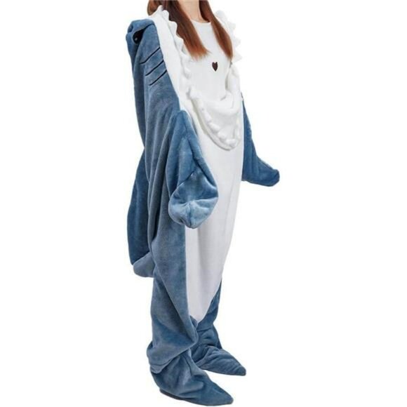 Shark Blanket Hoodie Wearable Sleeping Bag Costume for Kids or Adults Fleece - Picture 2 of 7